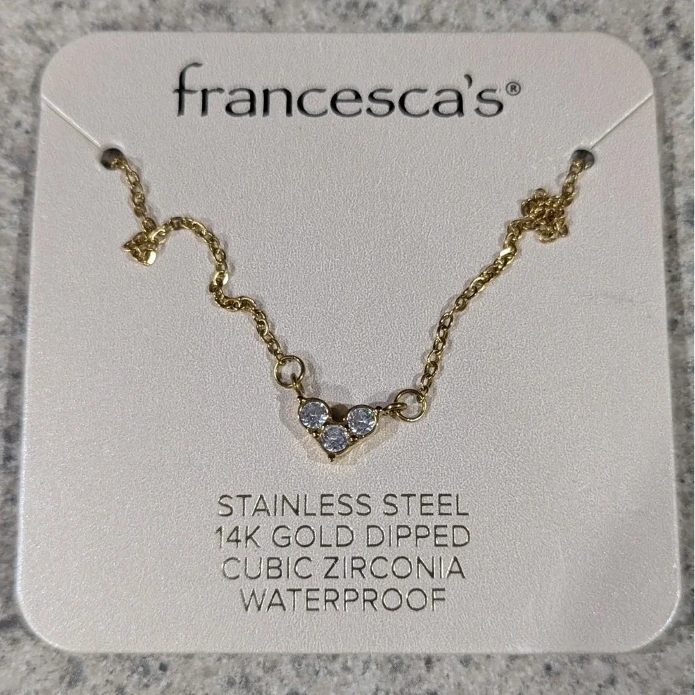 Francesca's Stainless Steel 14K Gold Dipped‎ Cubic Zirconia Three Stone Necklace